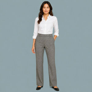 Ann Taylor Size 16 Black Plaid Check Print Curvy Straight Leg Trouser Pants NEW